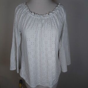 Ava & Grace Women's Stretch Lined 3/4 Bell Sleeve Eyelet Lace Top  Small White